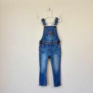 BODEN Fun Dungaree Overalls Blue Denim Embroidered Rainbow Straight